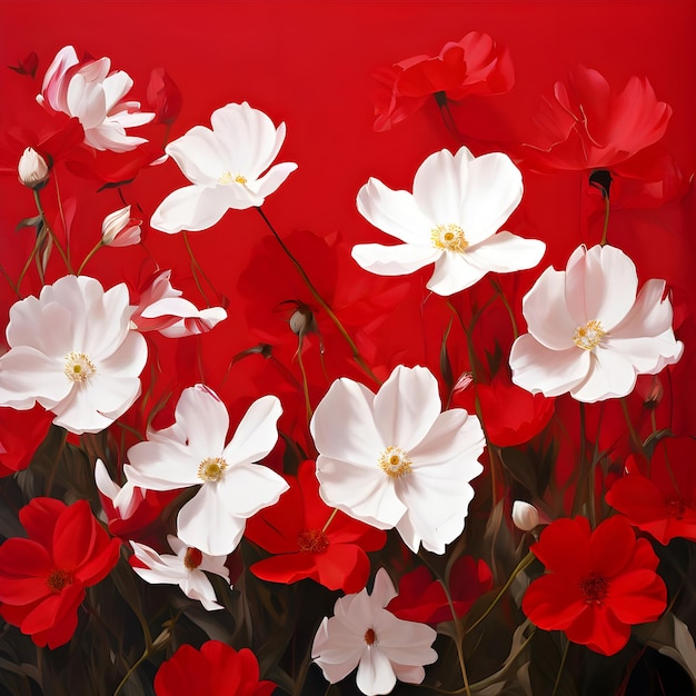 a bunch of white and red flowers with white petals