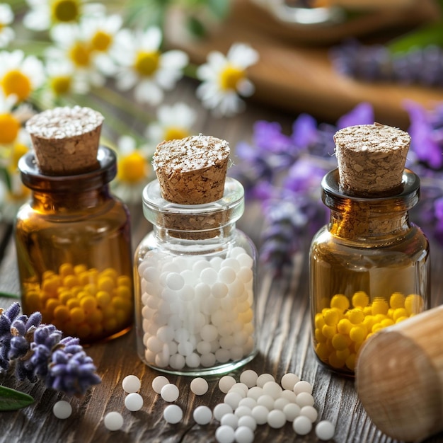 a bunch of white and yellow flowers are on a table with a bunch of purple flowers