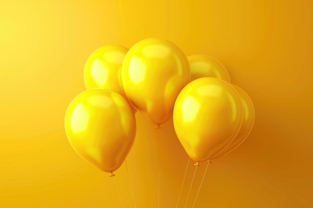 A bunch of yellow balloons are floating in the air