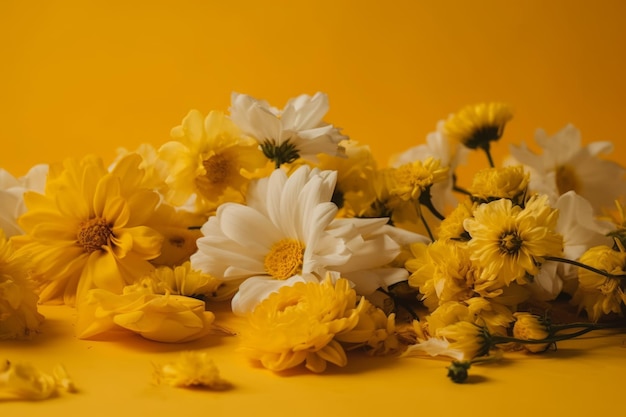 A bunch of yellow flowers on a yellow background