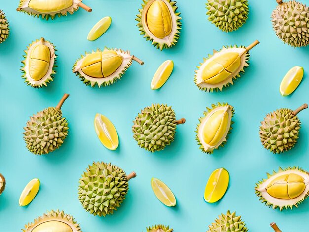 Photo a bunch of yellow and green fruits with the word durian on the top