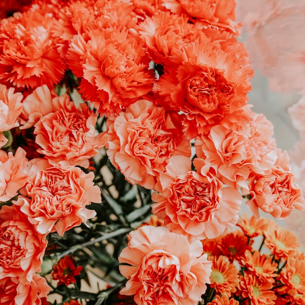 Bunches of orange flowers in a flower shop