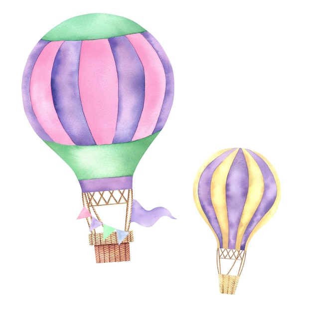 A bundle of balloons Watercolor illustration on an isolated background A journey through the sky Children's room