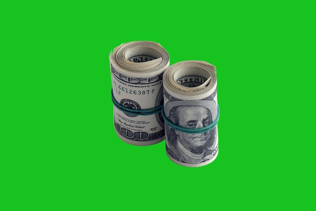 Bundle of US dollar bills isolated on chroma keyer green Pack of american money with high resolution on perfect green mask