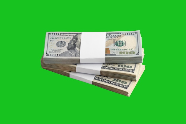 Bundle of US dollar bills isolated on chroma keyer green Pack of american money with high resolution on perfect green mask