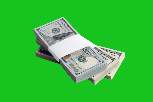 Bundle of US dollar bills isolated on chroma keyer green Pack of american money with high resolution on perfect green mask