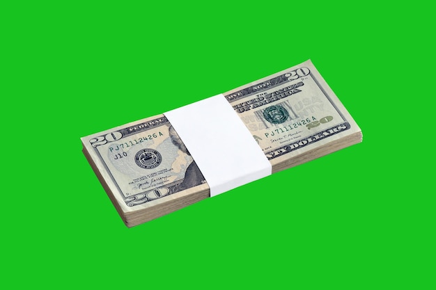 Bundle of US dollar bills isolated on chroma keyer green Pack of american money with high resolution on perfect green mask