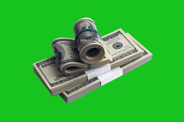 Bundle of US dollar bills isolated on chroma keyer green Pack of american money with high resolution on perfect green mask