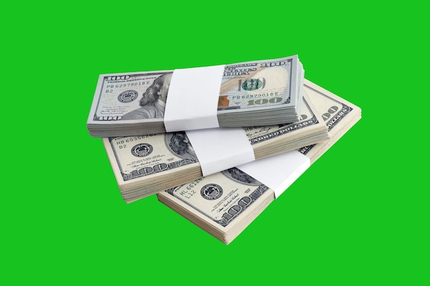 Bundle of US dollar bills isolated on chroma keyer green Pack of american money with high resolution on perfect green mask