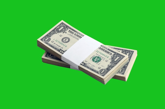 Bundle of US dollar bills isolated on chroma keyer green Pack of american money with high resolution on perfect green mask