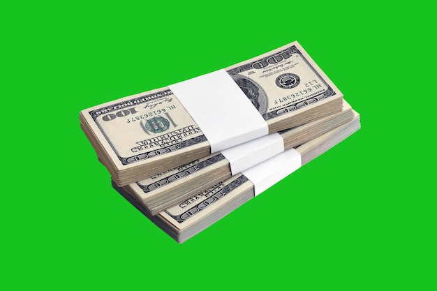 Bundle of US dollar bills isolated on chroma keyer green Pack of american money with high resolution on perfect green mask