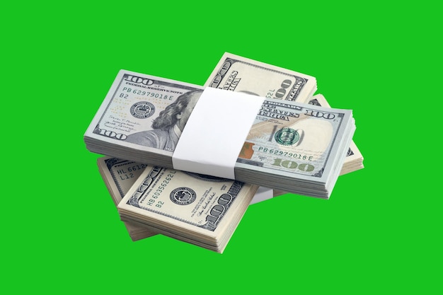 Bundle of US dollar bills isolated on chroma keyer green Pack of american money with high resolution on perfect green mask