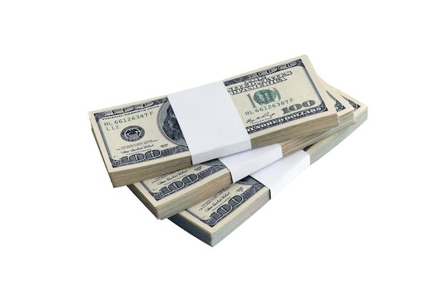 Bundle of US dollar bills isolated on white Pack of american money with high resolution on perfect white background