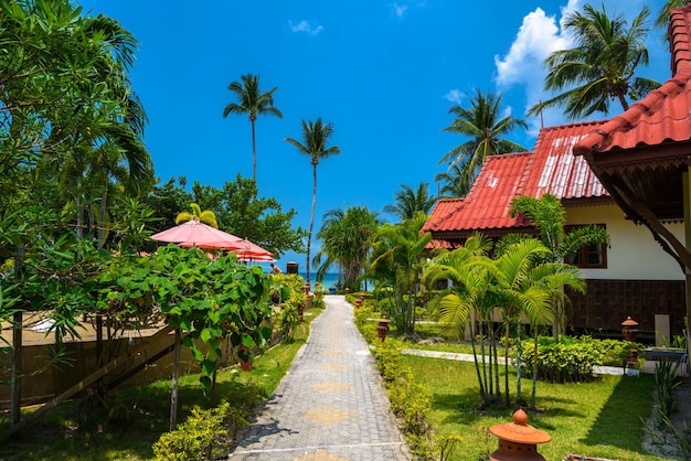 Bungalows with red roof Haad Yao beach Koh Phangan island Sur