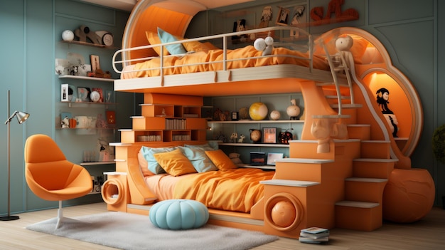 Photo a bunk bed in a childs room