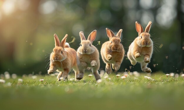 Photo bunnies in a whimsical forest setting