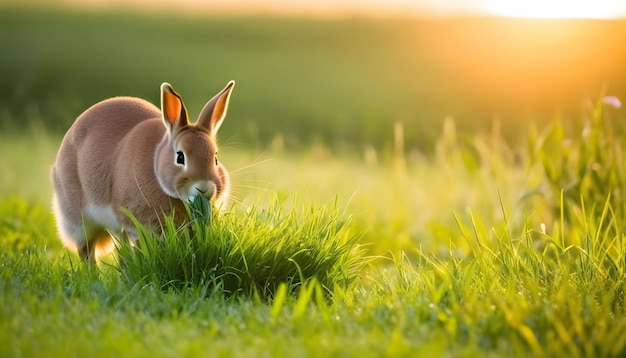 The Bunny brown rabbit eating grass