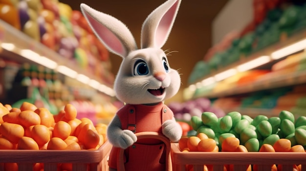 Bunny buys Easter eggs at the store