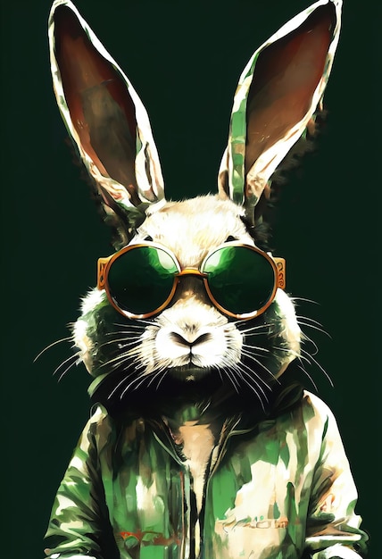 Bunny color abstract art with glasses