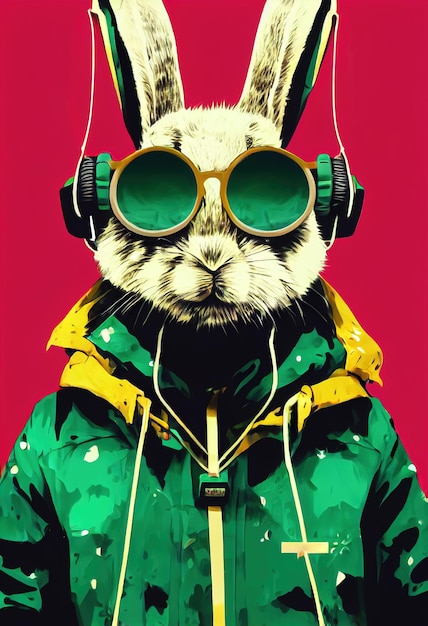 Bunny color abstract art with glasses