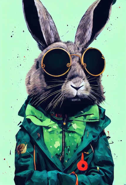 Bunny color abstract art with glasses