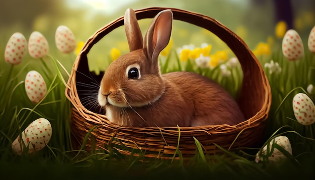 Bunny Easter egg placed in a basket