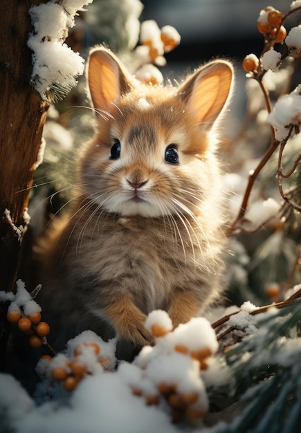 Bunny in front of christmas tree