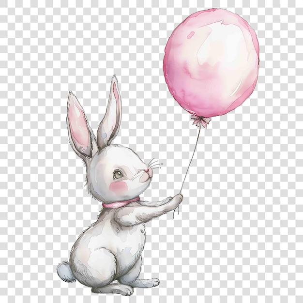 bunny holding a pink balloon nuresery watercolor