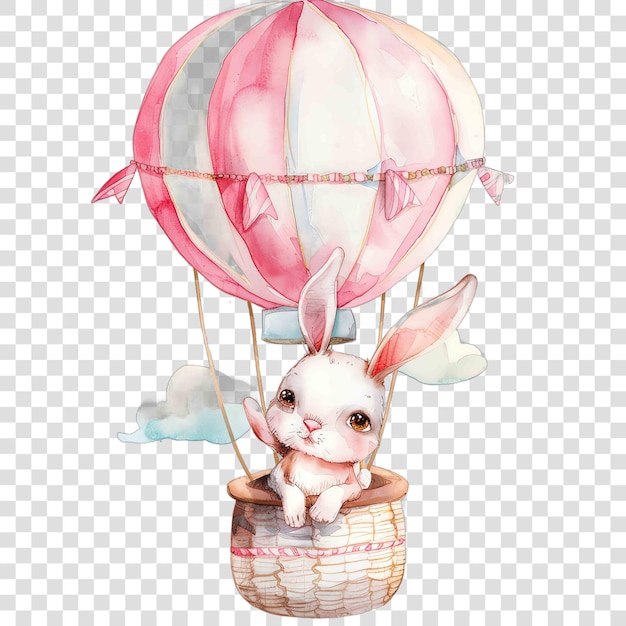 bunny in a Hot Air Balloon nuresery watercolor