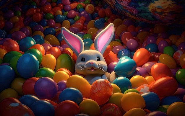 Bunny joyful balloon party Generative AI