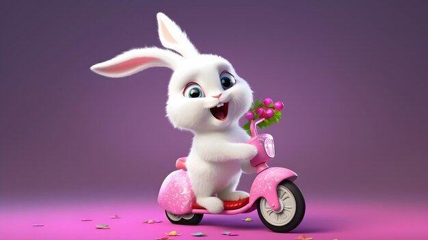 The bunny on a pink scooter