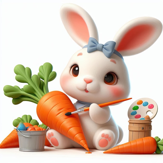 a bunny rabbit is painting a carrot with a pencil