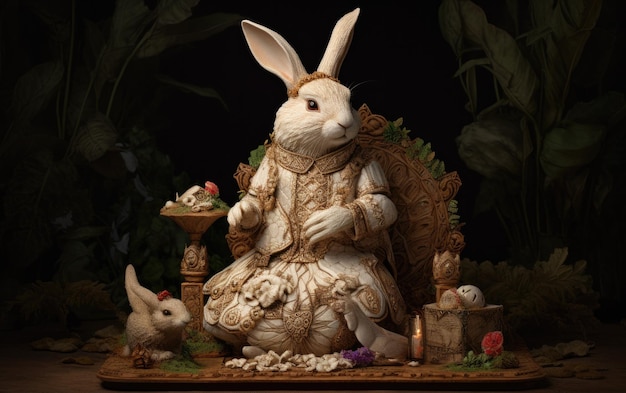 Bunny rabbit while sitting comfortably on a throne Generative AI