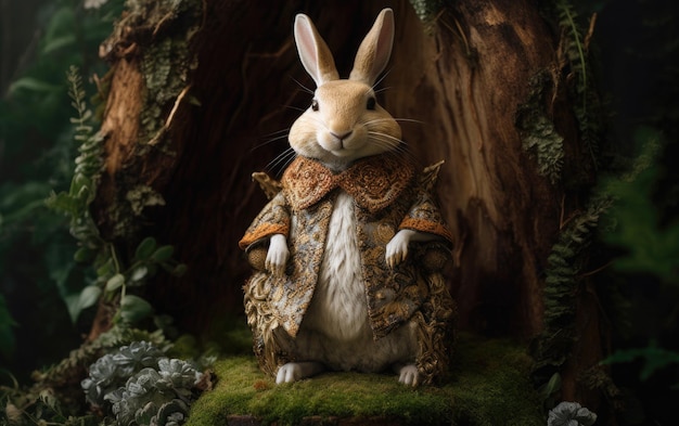 Bunny rabbit while sitting comfortably on a throne Generative AI