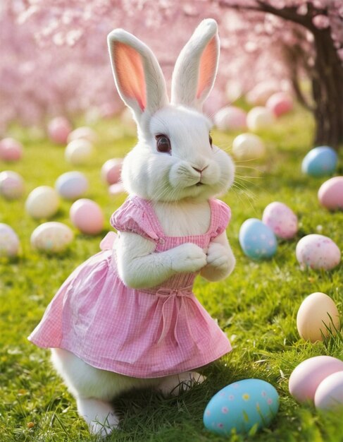 a bunny rabbit with a pink dress and a bunny in a pink dress