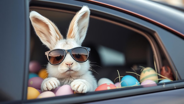 Photo a bunny rabbit with sunglasses and a bunny rabbit wearing sunglasses