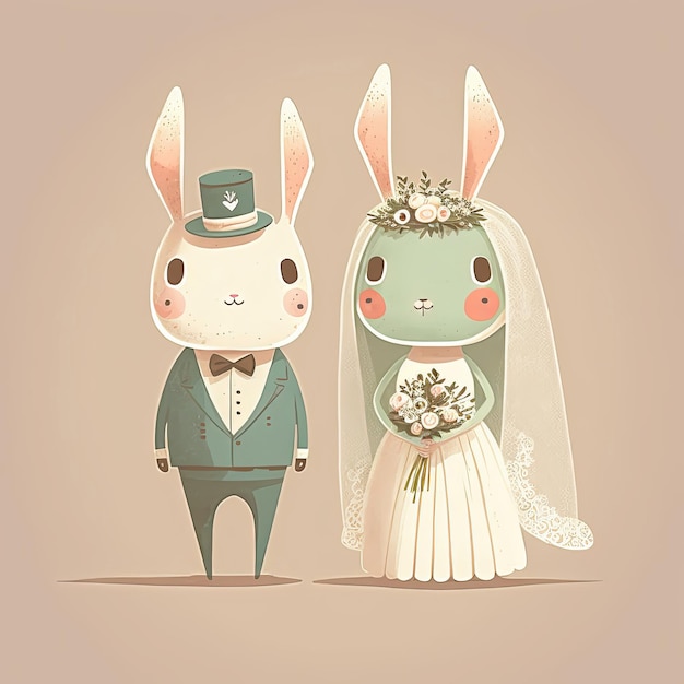 Bunny rabbits bride and groom Lovely wedding couple Just Married