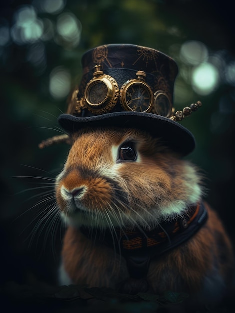 Bunny in steampunk style with bokeh background generative ai