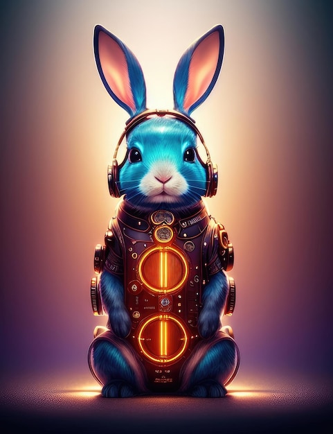 Bunny in steampunk style with bokeh background Generative AI