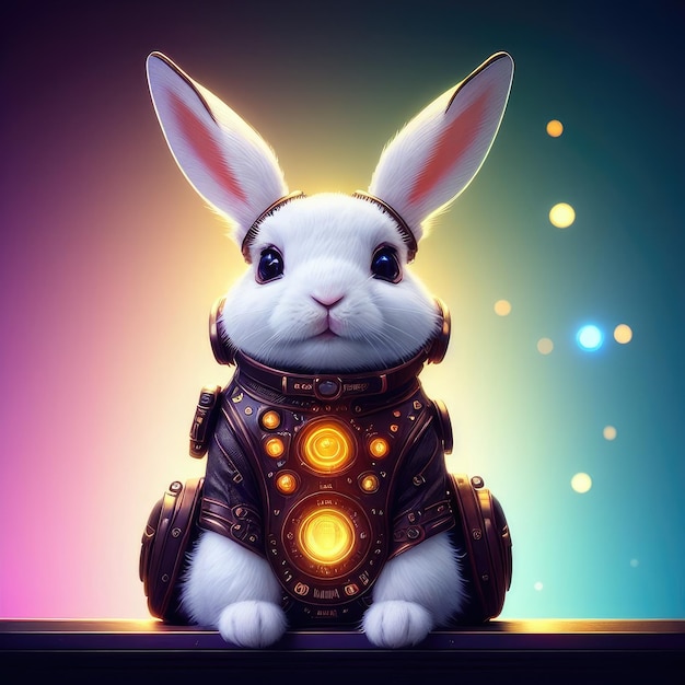 Bunny in steampunk style with bokeh background Generative AI