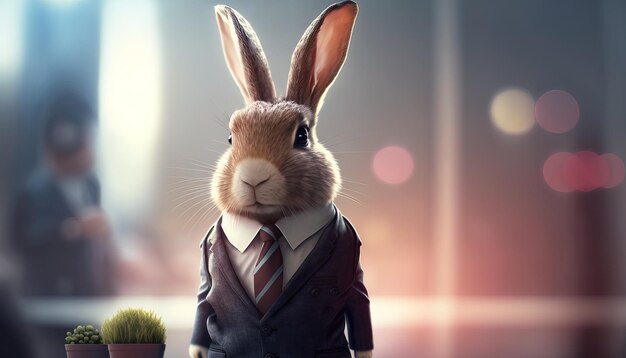 Photo bunny wearing business generative ai