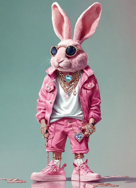 a bunny wearing a pink jacket with a pink bunny on it