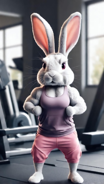 Bunny wearing workout clothes exercising gym