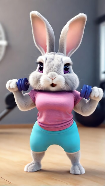 Bunny wearing workout clothes exercising gym