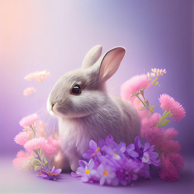 A bunny with flowers and plants