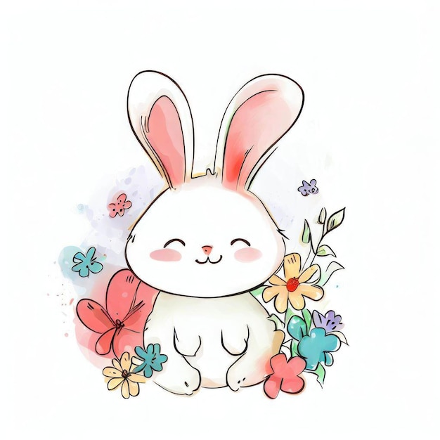 A bunny with a flowery background