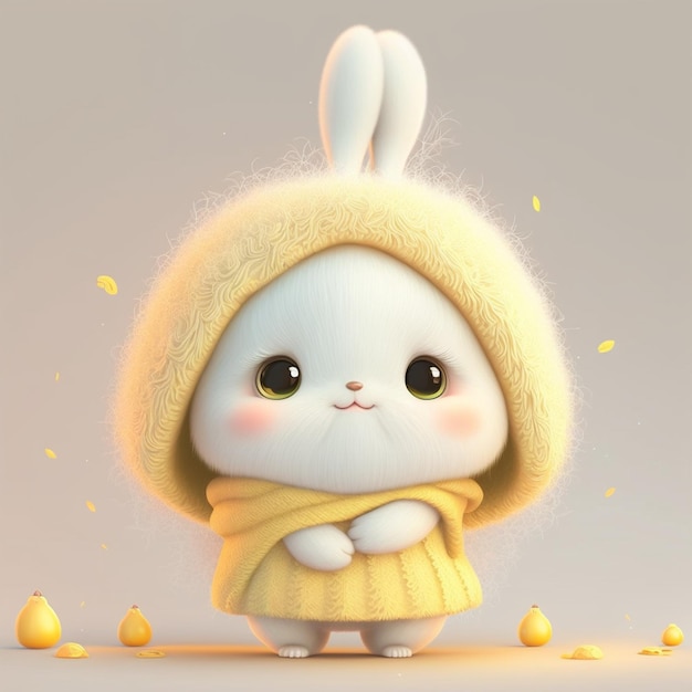 A bunny with a yellow sweater and a hood that says " i love you ".