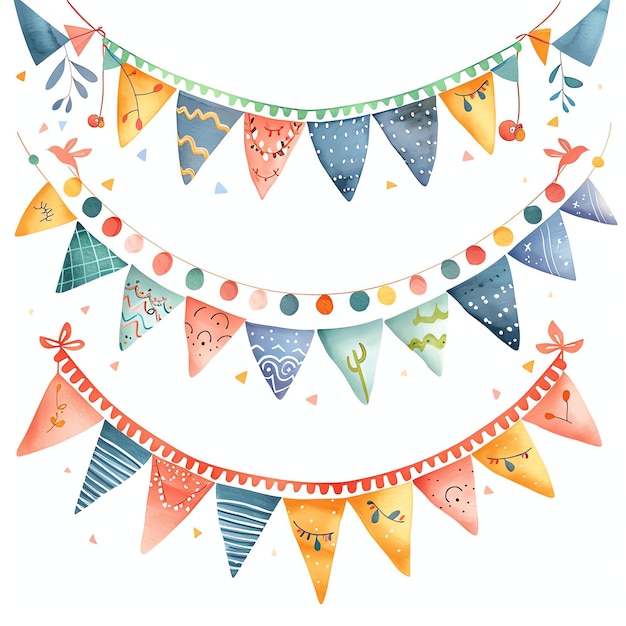 bunting banner in tones of taupe and blue illustration for kids