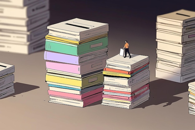 Bureaucracy Information Storage Tiny People with Stack of Documents