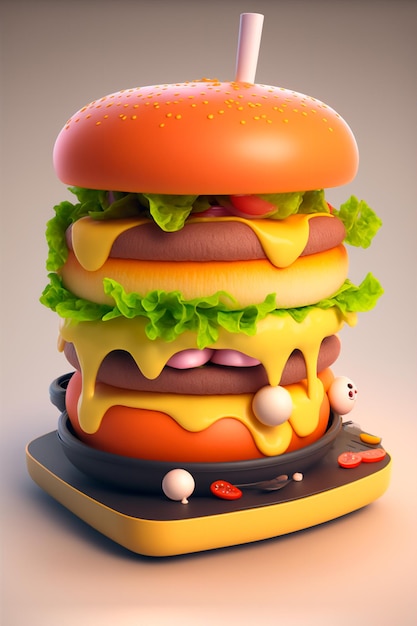 Burger 3D icon illustration generated by artificial intelligence isolated on pastel color background